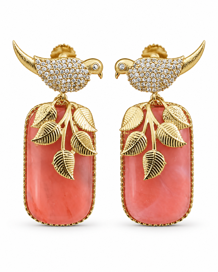Peach Bird Drop Earrings