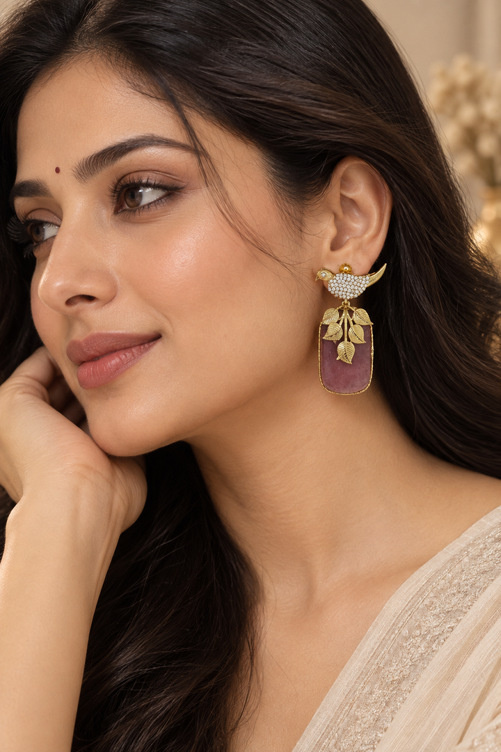 Mauve Bird Drop Earrings