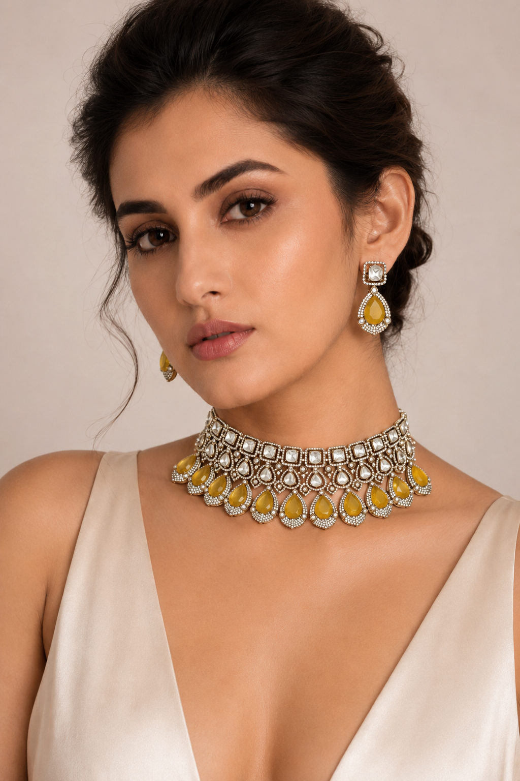 Yellow Teardrop Choker Set