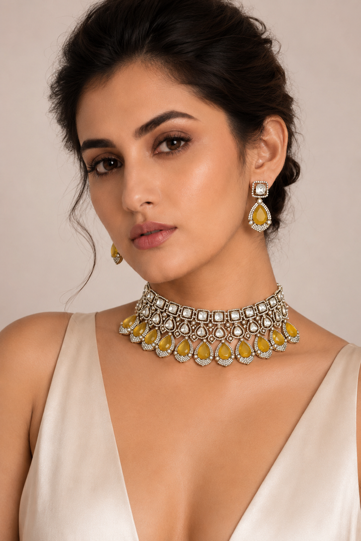 Yellow Teardrop Choker Set