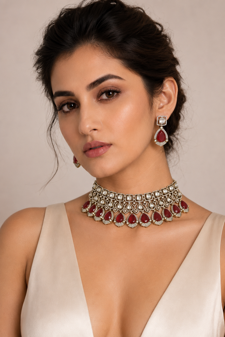 Red Teardrop Choker Set