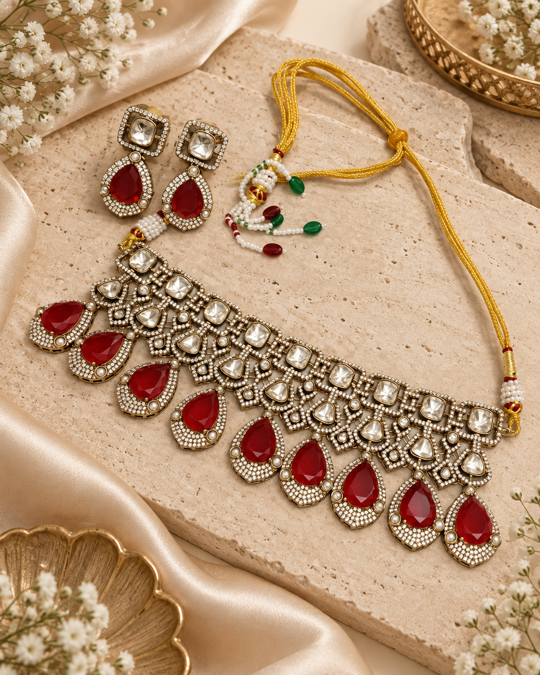 Red Teardrop Choker Set