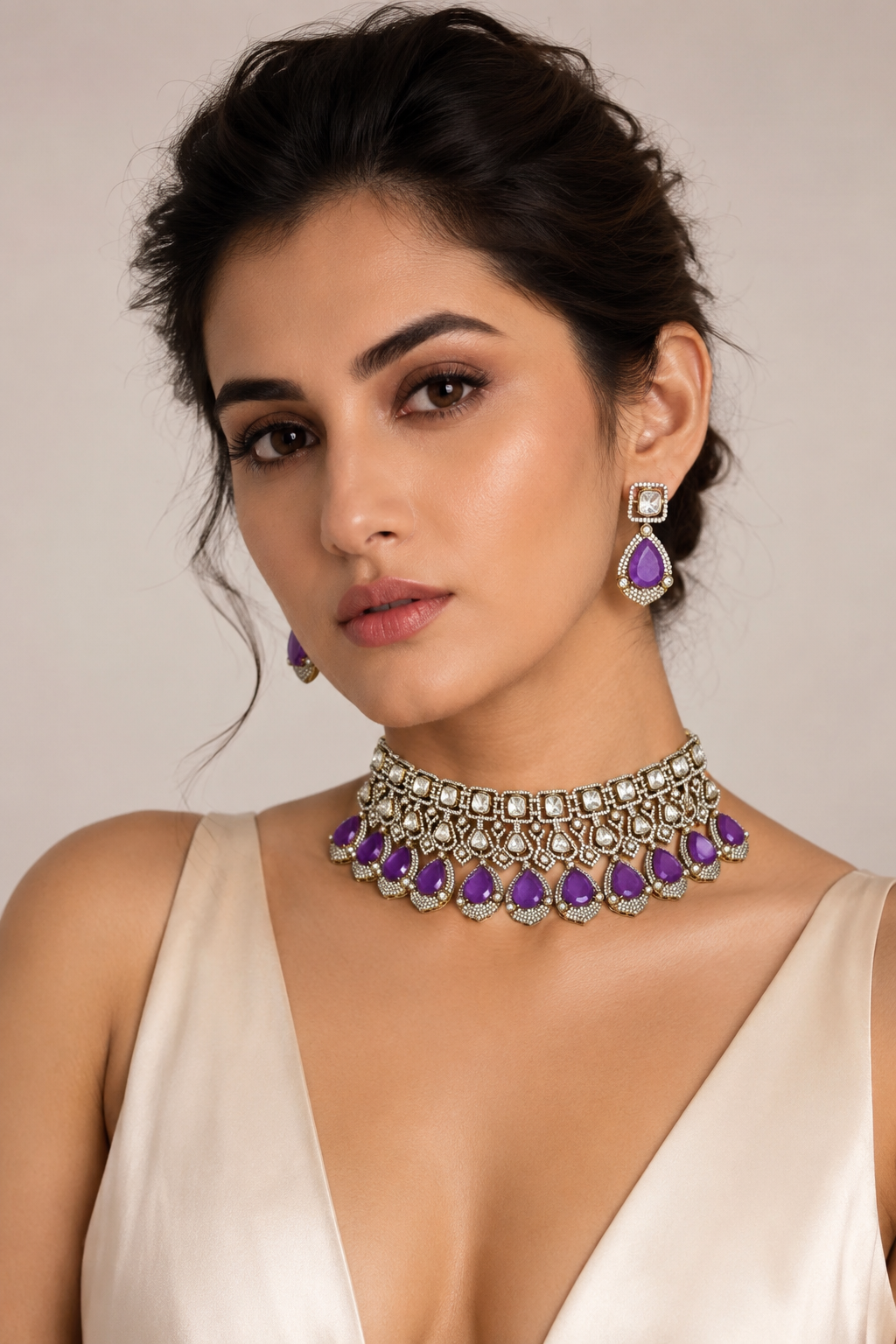 Purple Teardrop Choker Set
