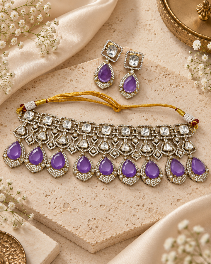 Purple Teardrop Choker Set