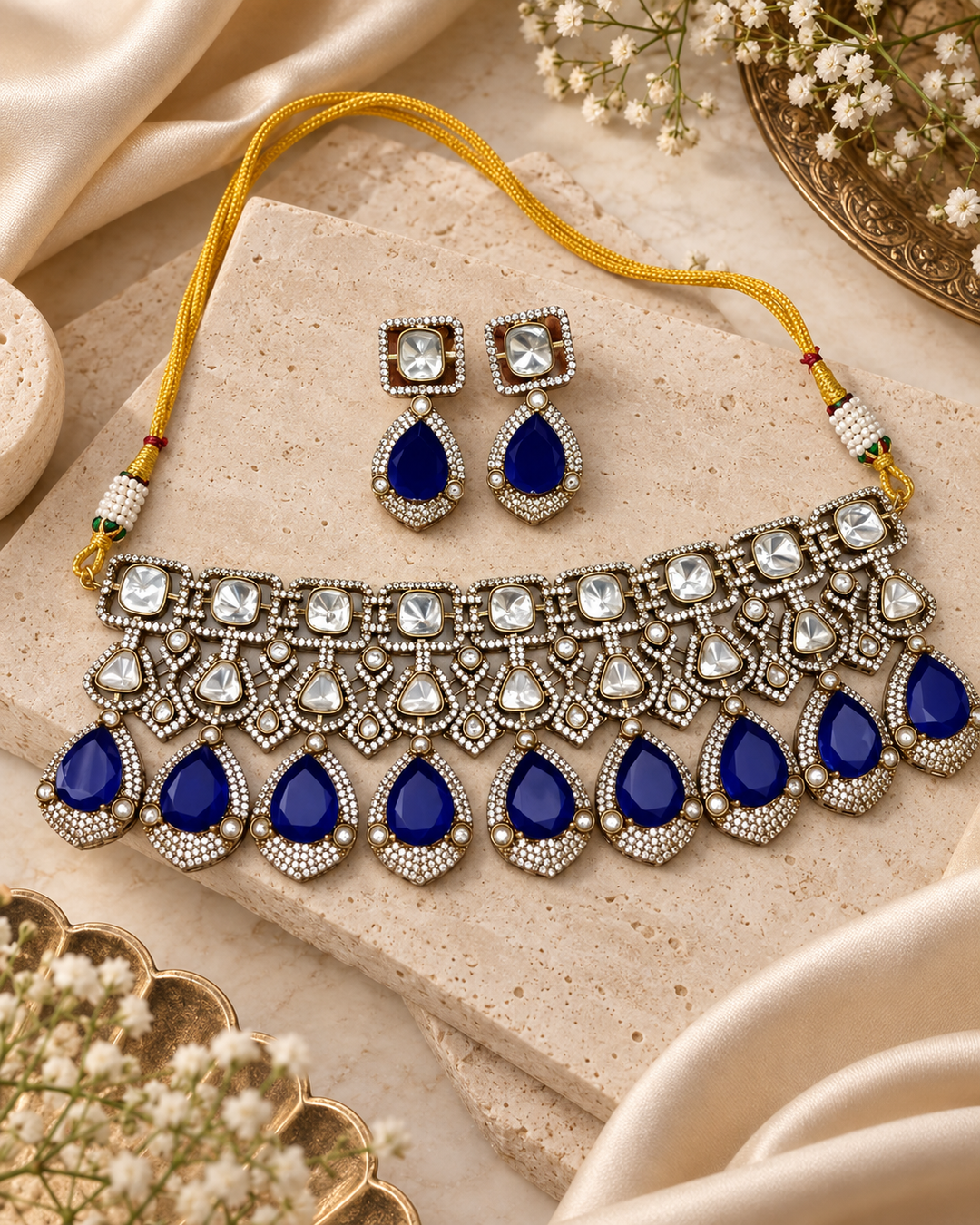 Blue Teardrop Choker Set