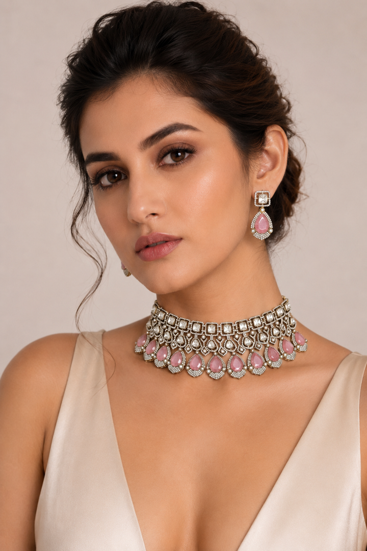 Pink Teardrop Choker Set