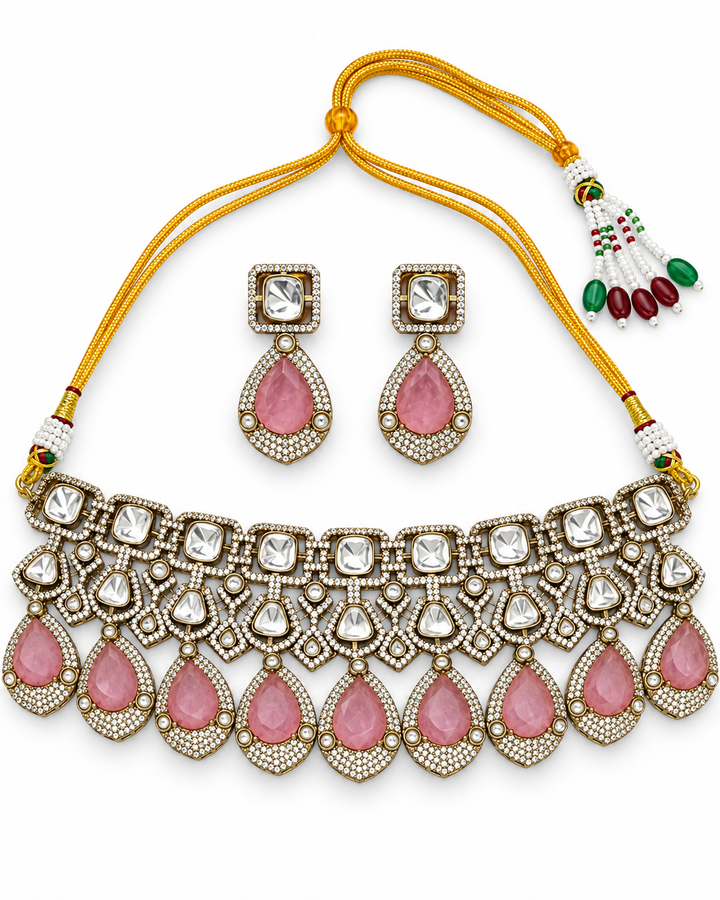 Pink Teardrop Choker Set