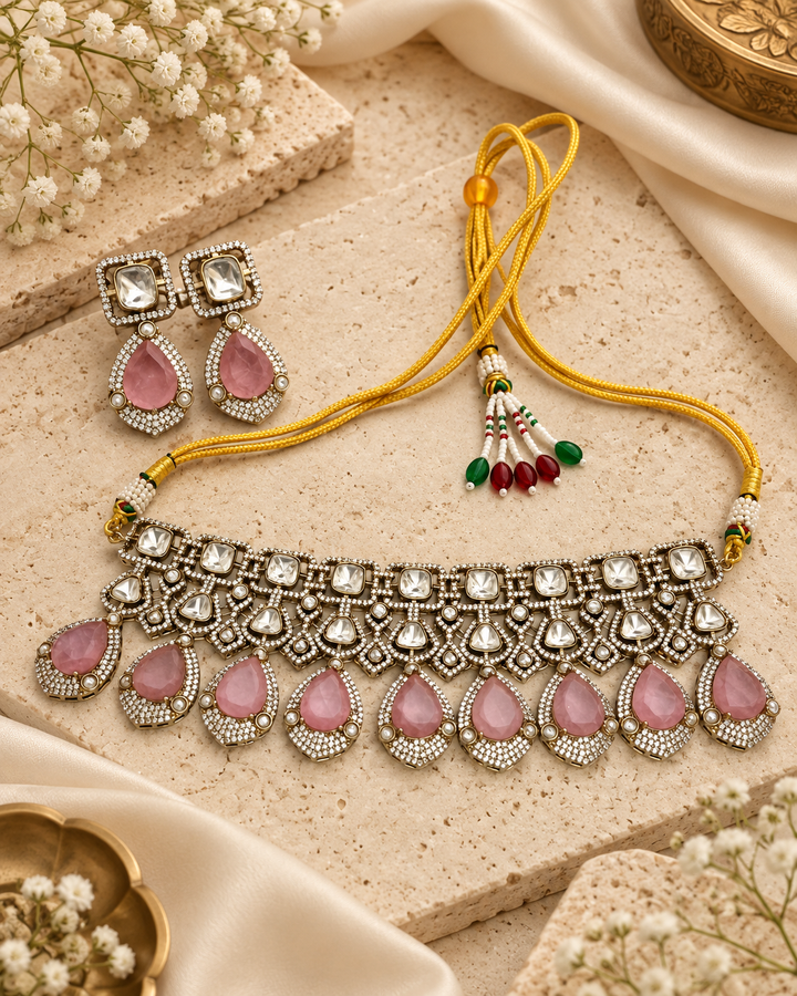 Pink Teardrop Choker Set