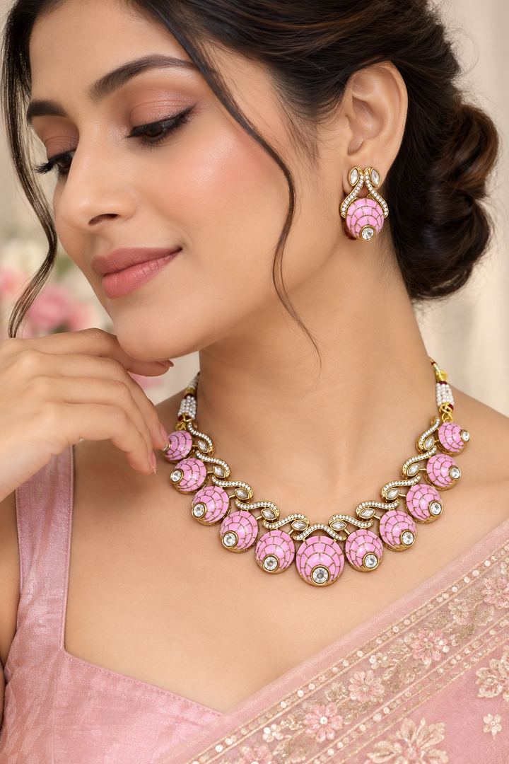 Pastel Pink Dome Choker Set