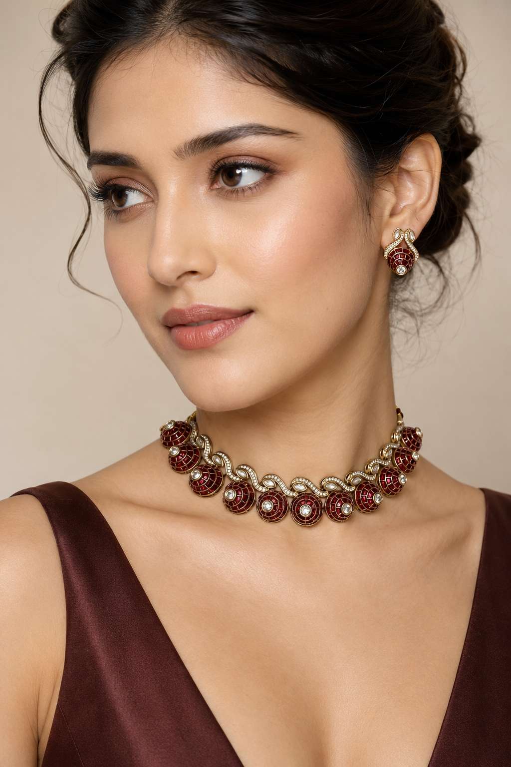 Maroon Dome Choker Set