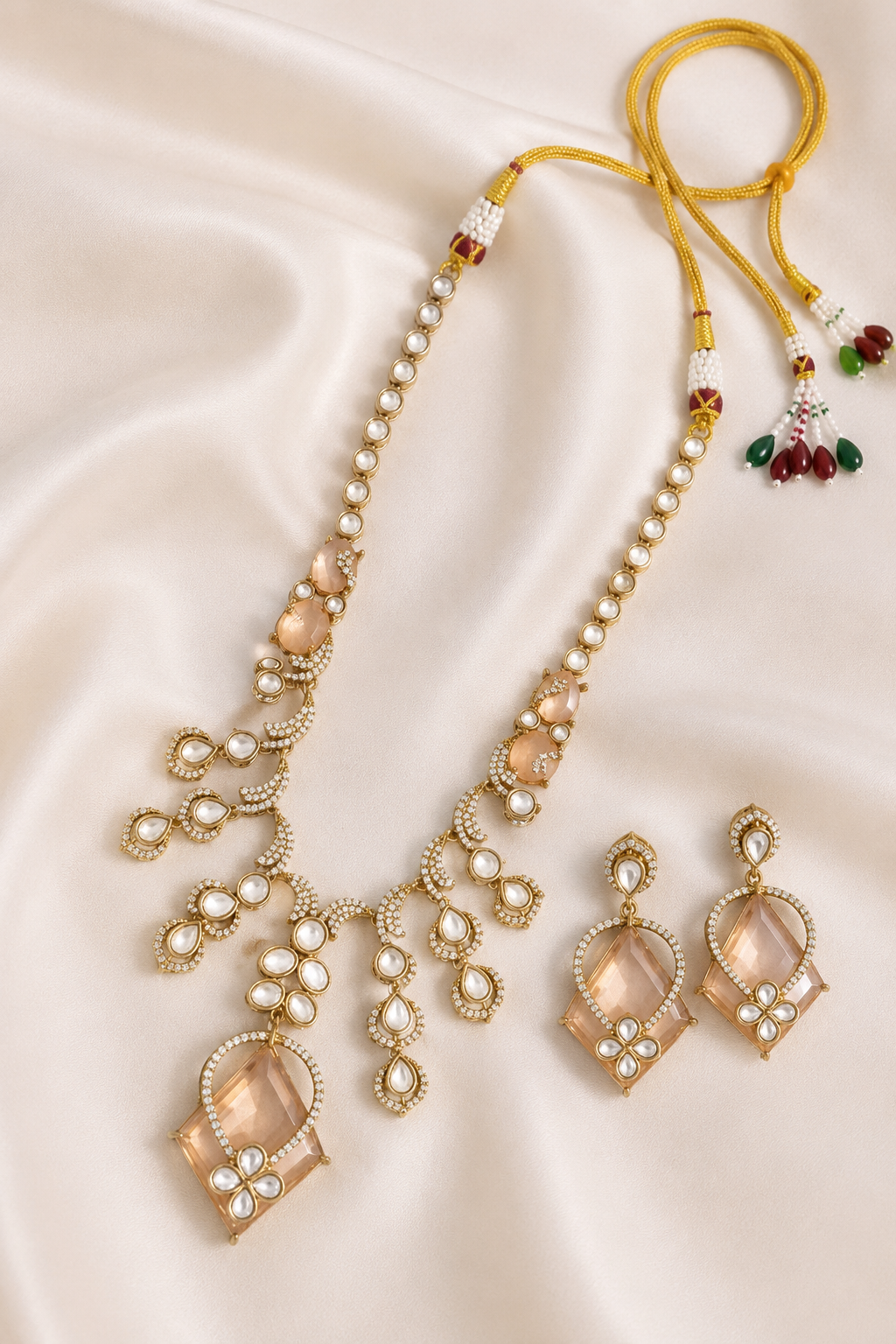 Vibrant Orange Kundan Necklace Set