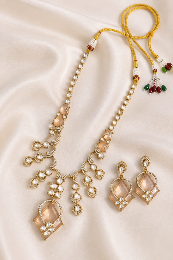 Vibrant Orange Kundan Necklace Set