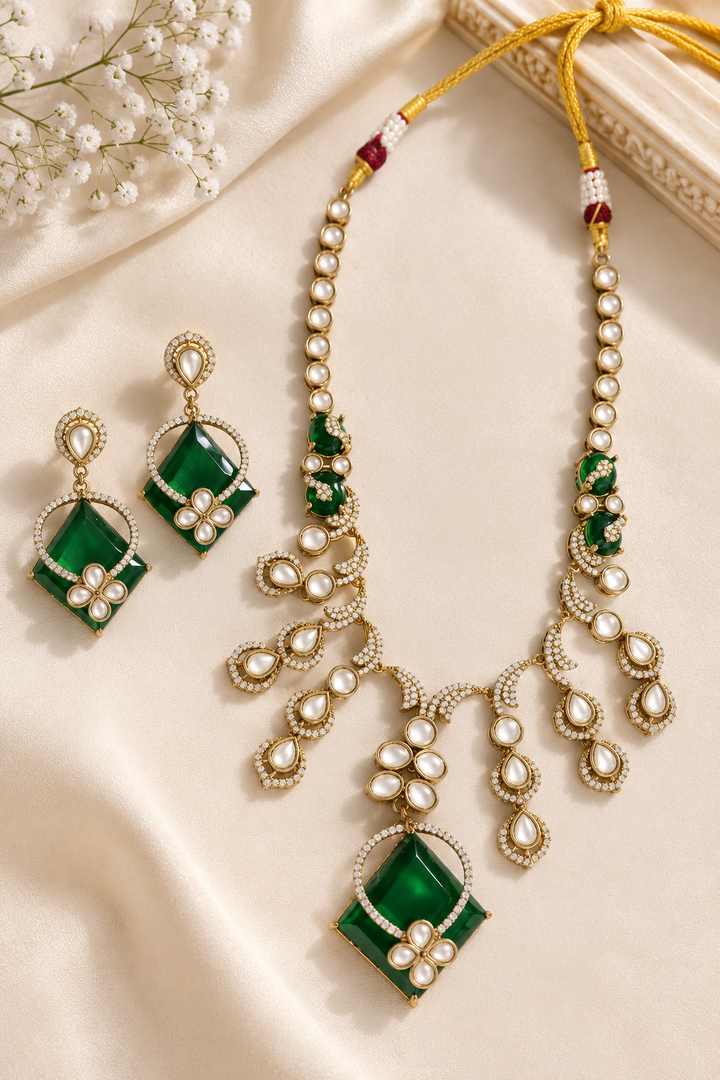 Dark Green Kundan Bridal Necklace Set
