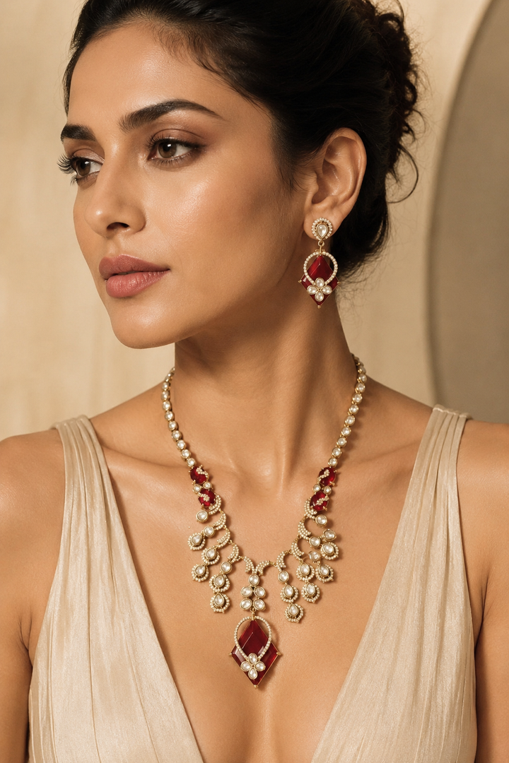 Ruby Kundan Bridal Necklace Set