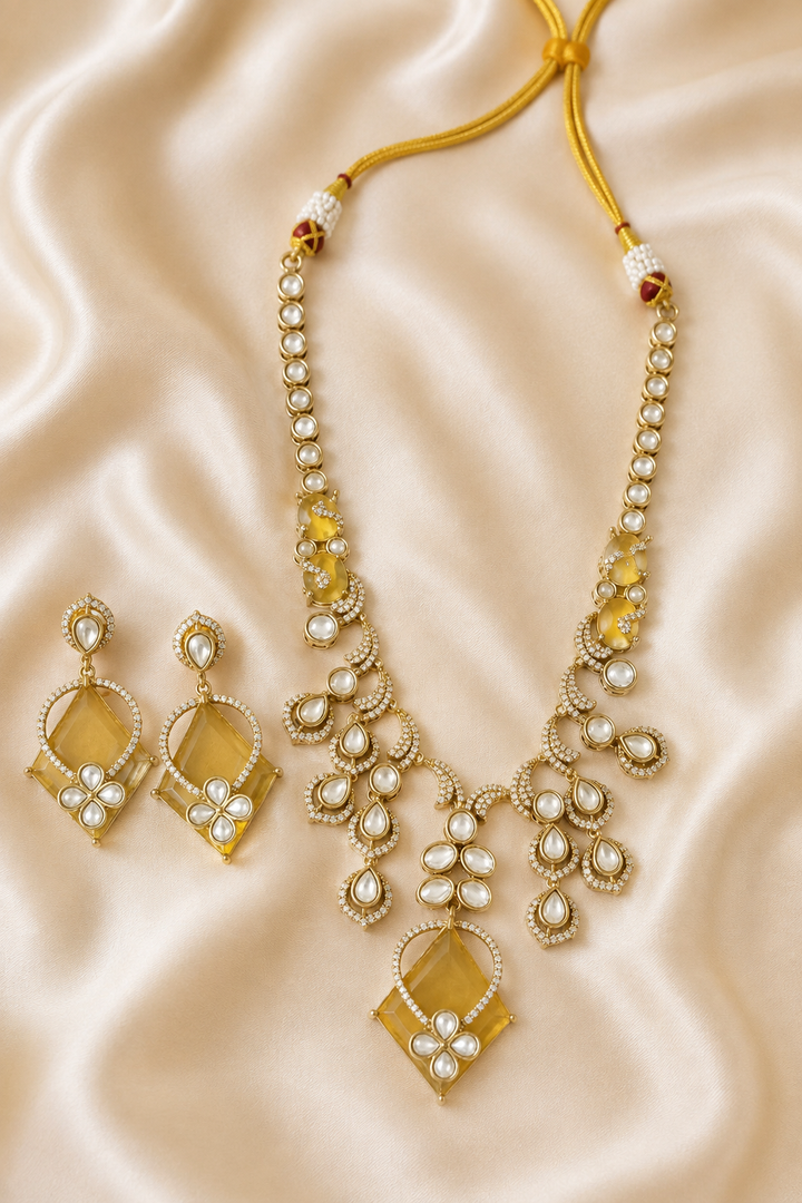 Yellow Kundan Bridal Necklace Set