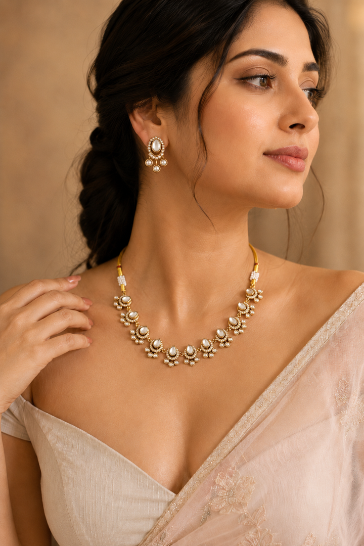 White Polki Necklace Set