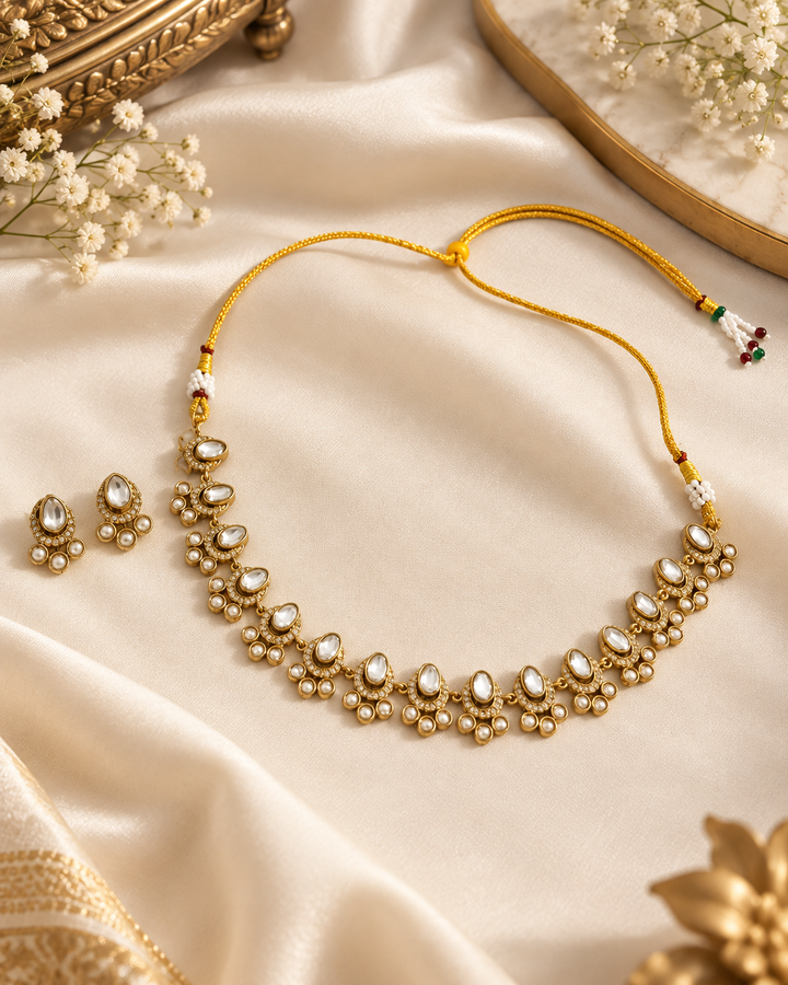 White Polki Necklace Set