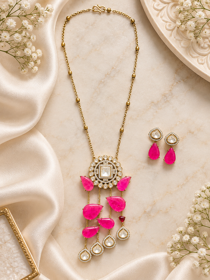 Rani Pink Kundan Necklace Set