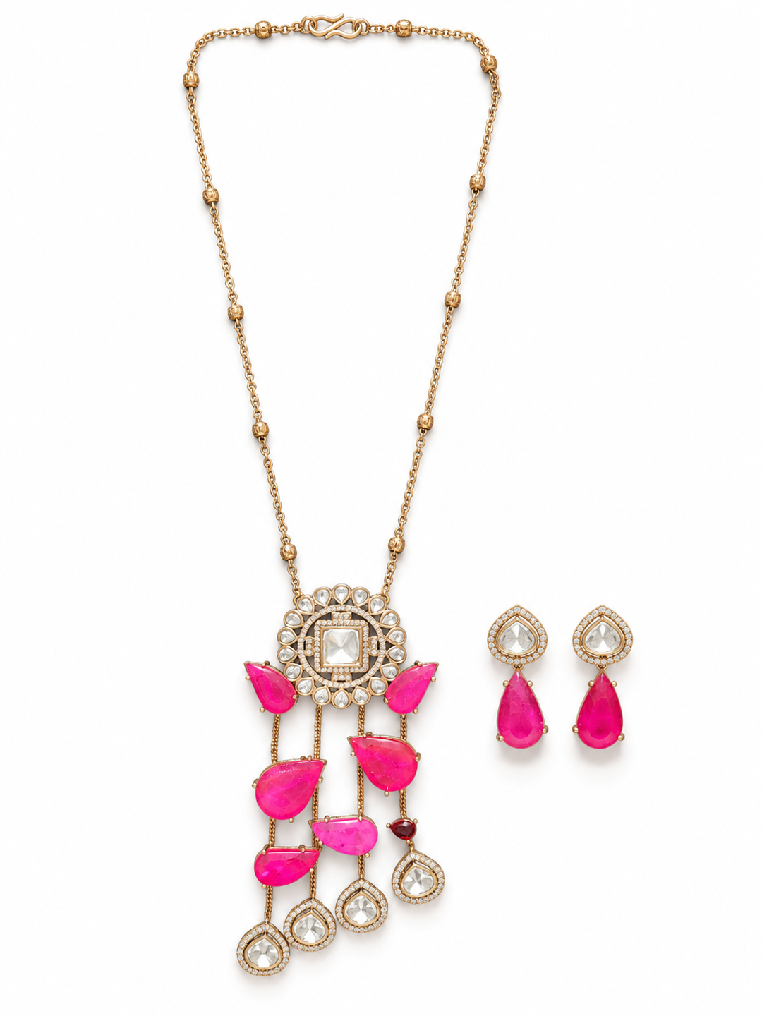 Rani Pink Kundan Necklace Set