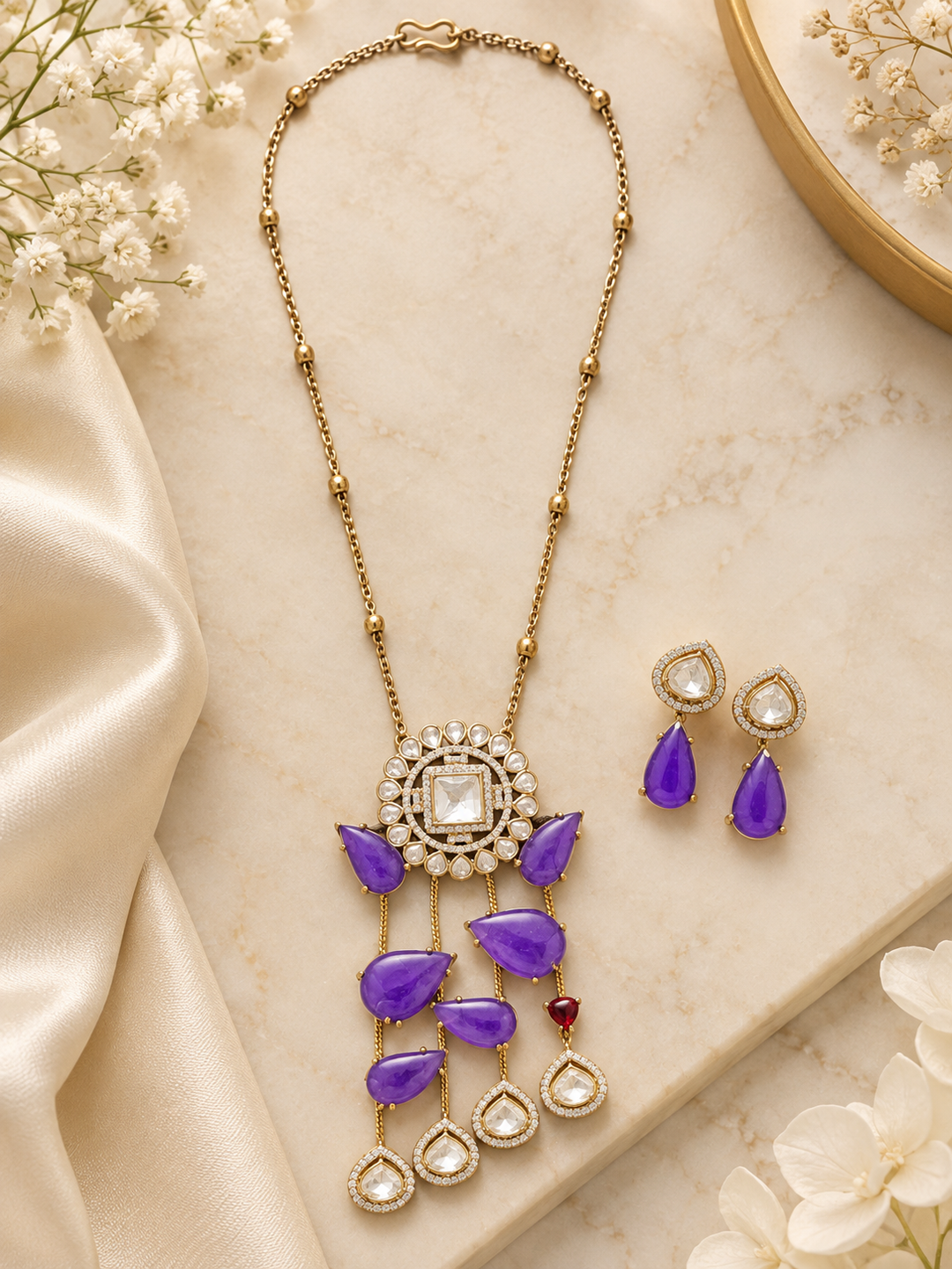 Purple Kundan Necklace Set