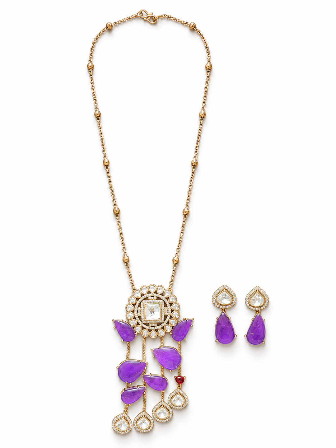 Purple Kundan Necklace Set
