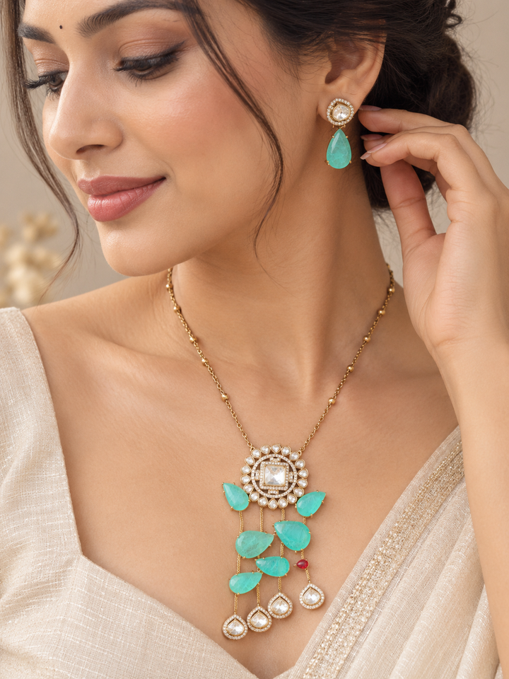 Mint Green Kundan Necklace Set