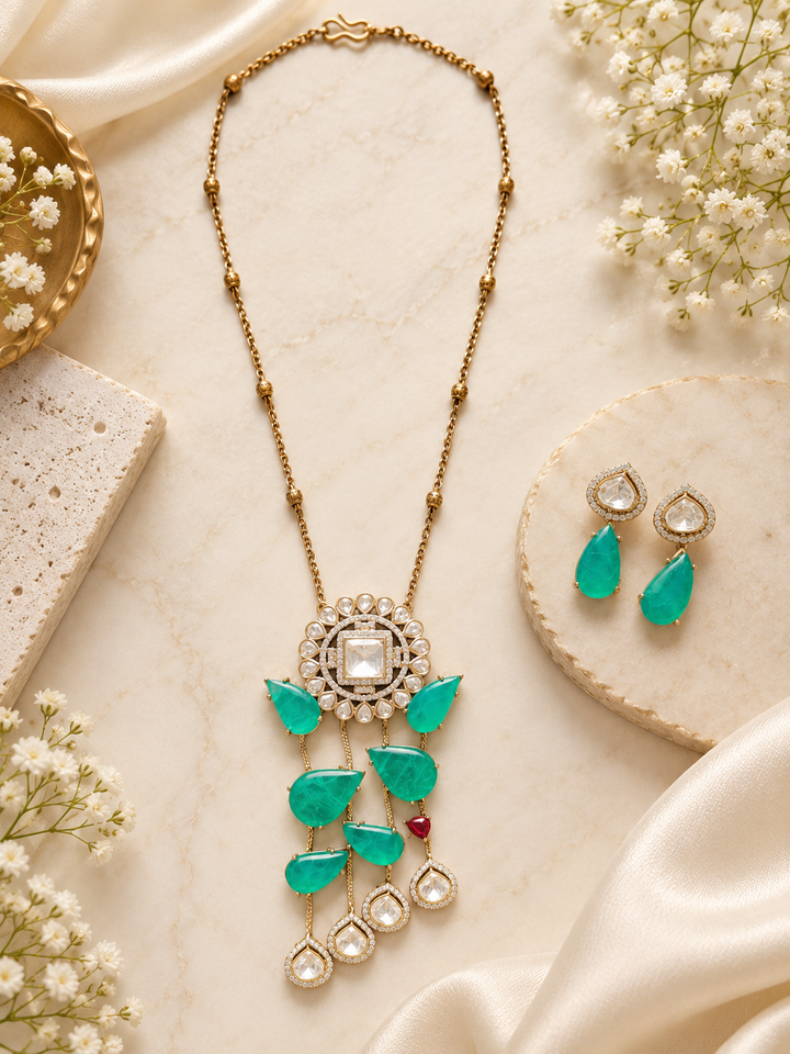 Mint Green Kundan Necklace Set