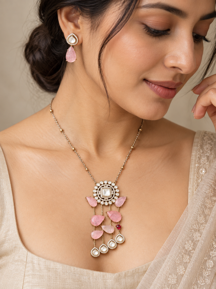 Blush Pink Kundan Necklace Set