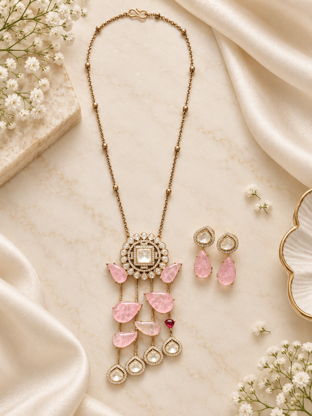 Blush Pink Kundan Necklace Set