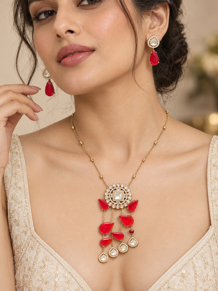 Ruby Red Kundan Necklace Set