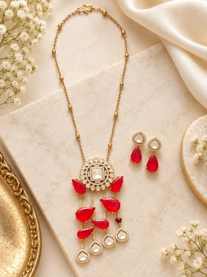 Ruby Red Kundan Necklace Set