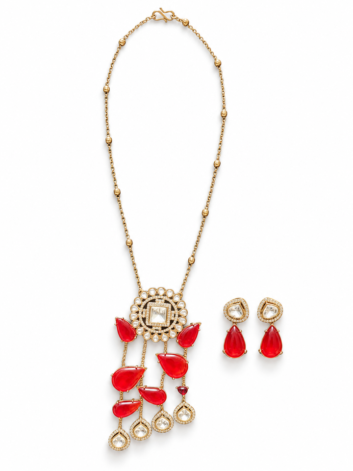 Ruby Red Kundan Necklace Set