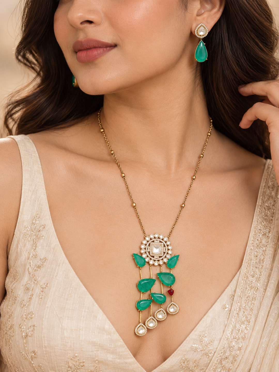 Green Polki Kundan Necklace Set