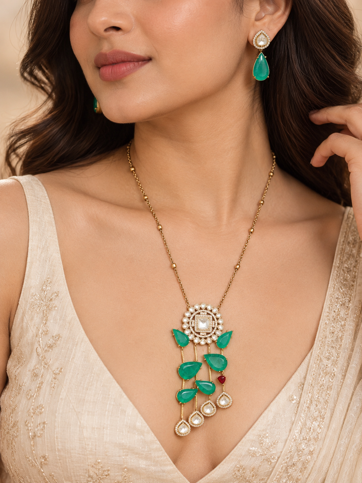Green Polki Kundan Necklace Set