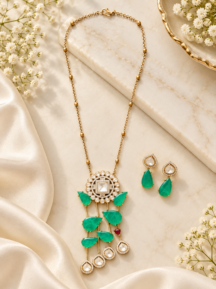 Green Polki Kundan Necklace Set