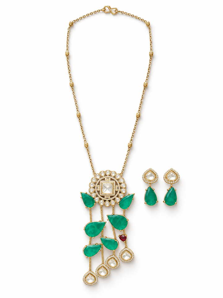 Green Polki Kundan Necklace Set