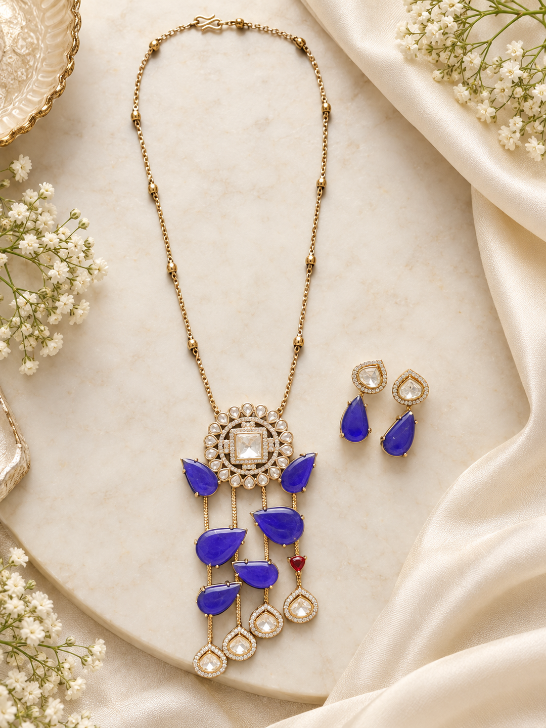Royal Blue Kundan Necklace Set