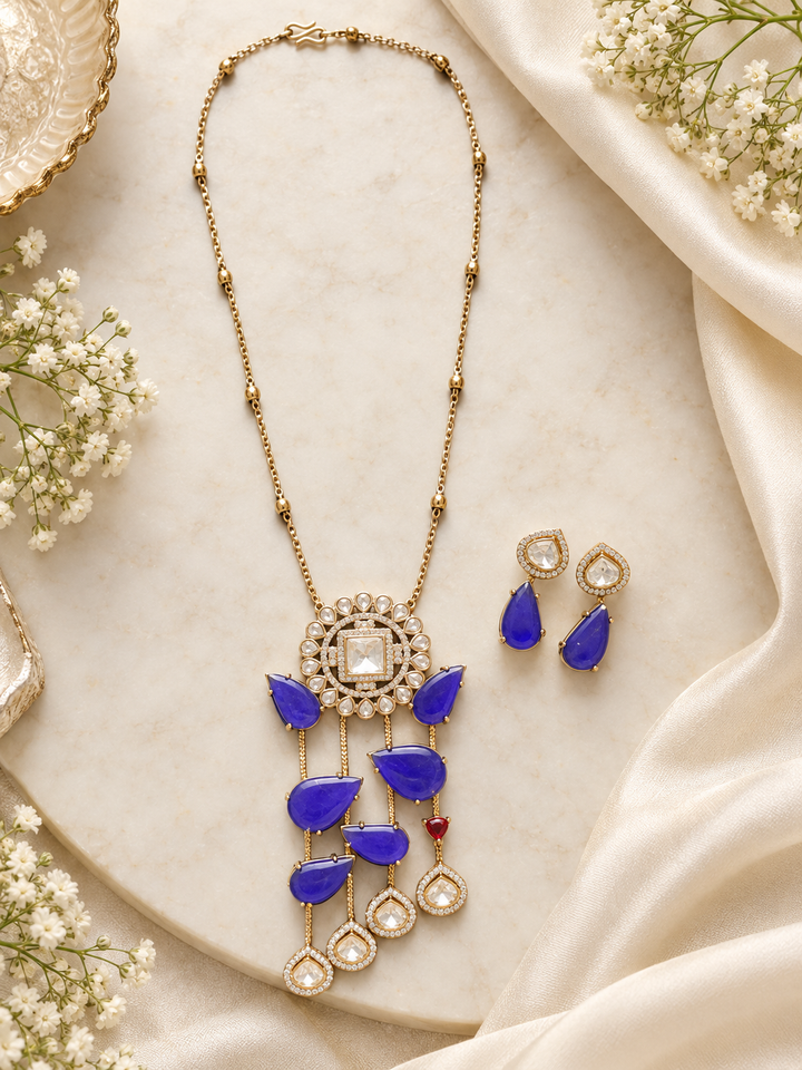 Royal Blue Kundan Necklace Set