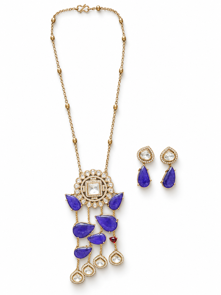 Royal Blue Kundan Necklace Set