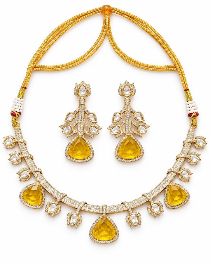 Yellow Kundan Polki Choker Necklace Set