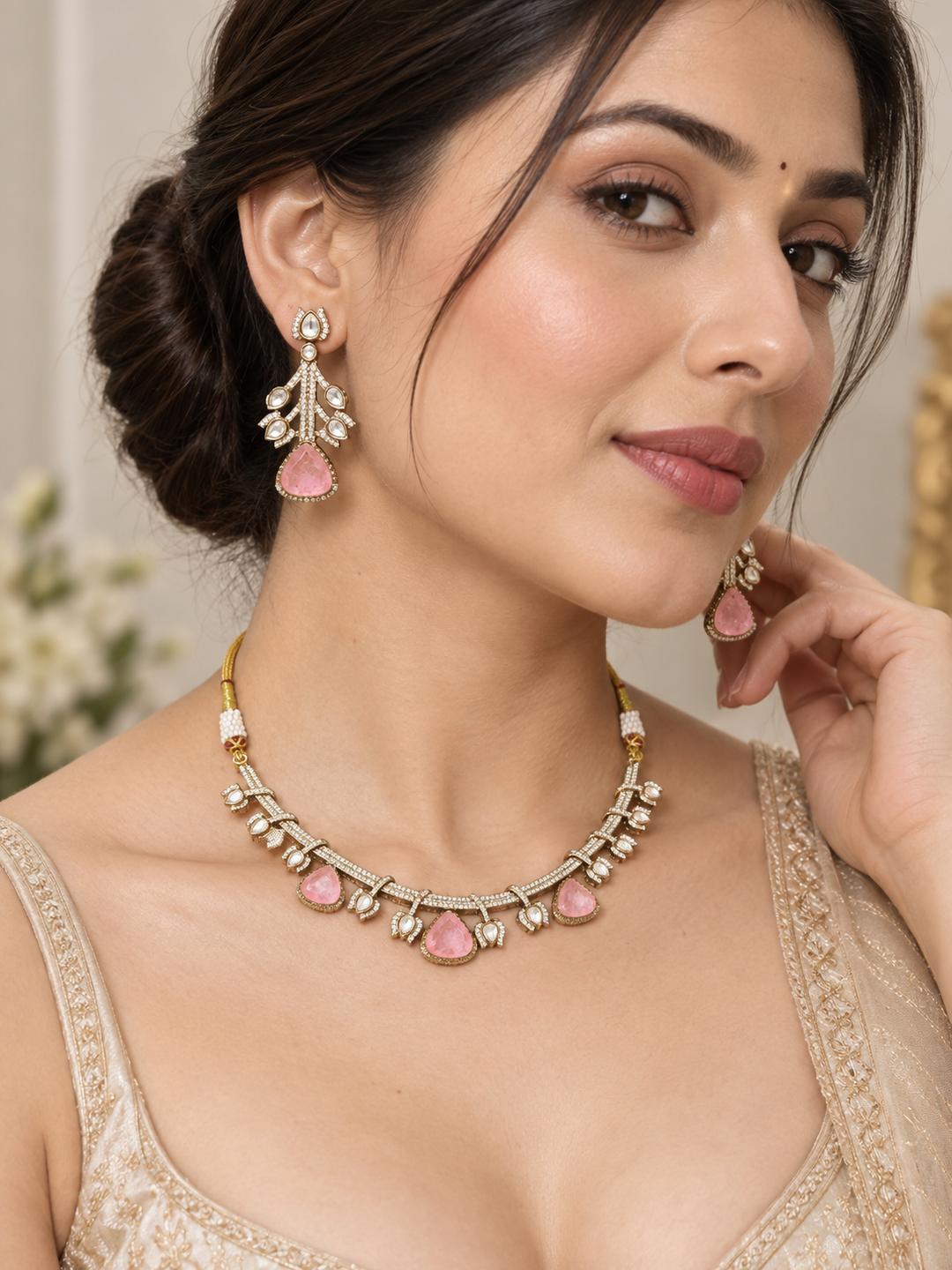 Blush Pink Kundan Polki Choker Set