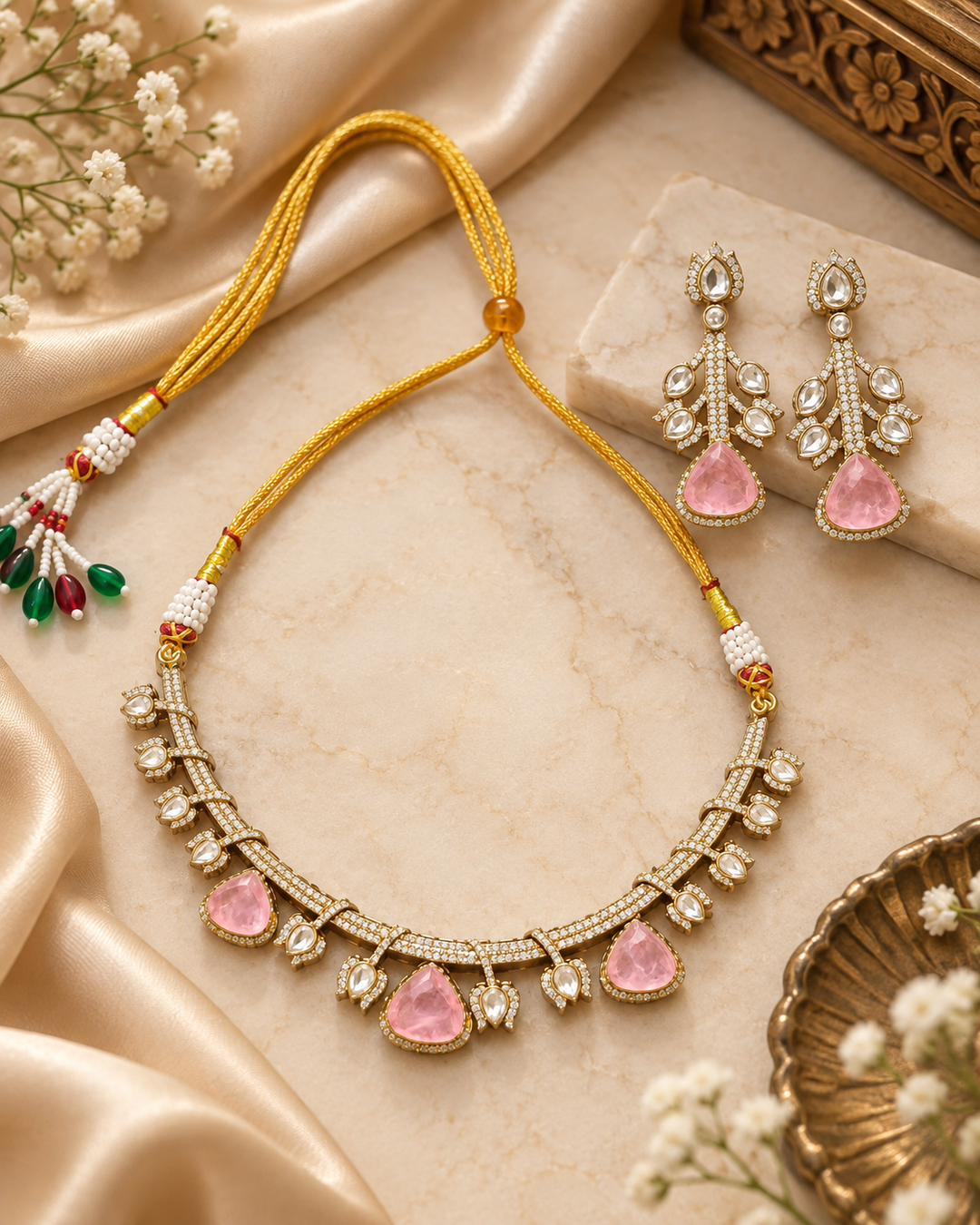 Blush Pink Kundan Polki Choker Set