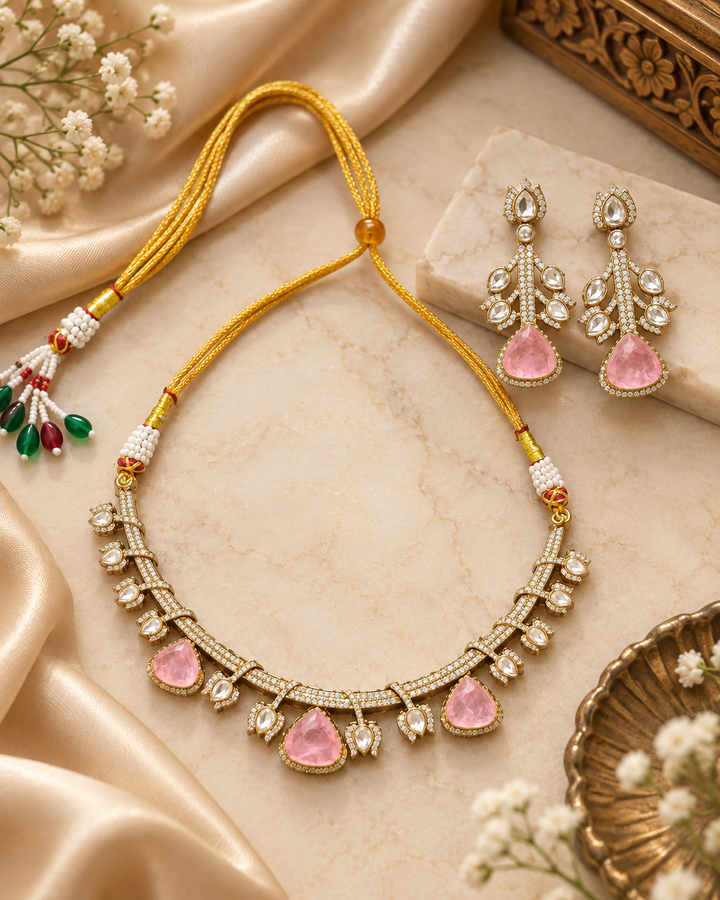 Blush Pink Kundan Polki Choker Set