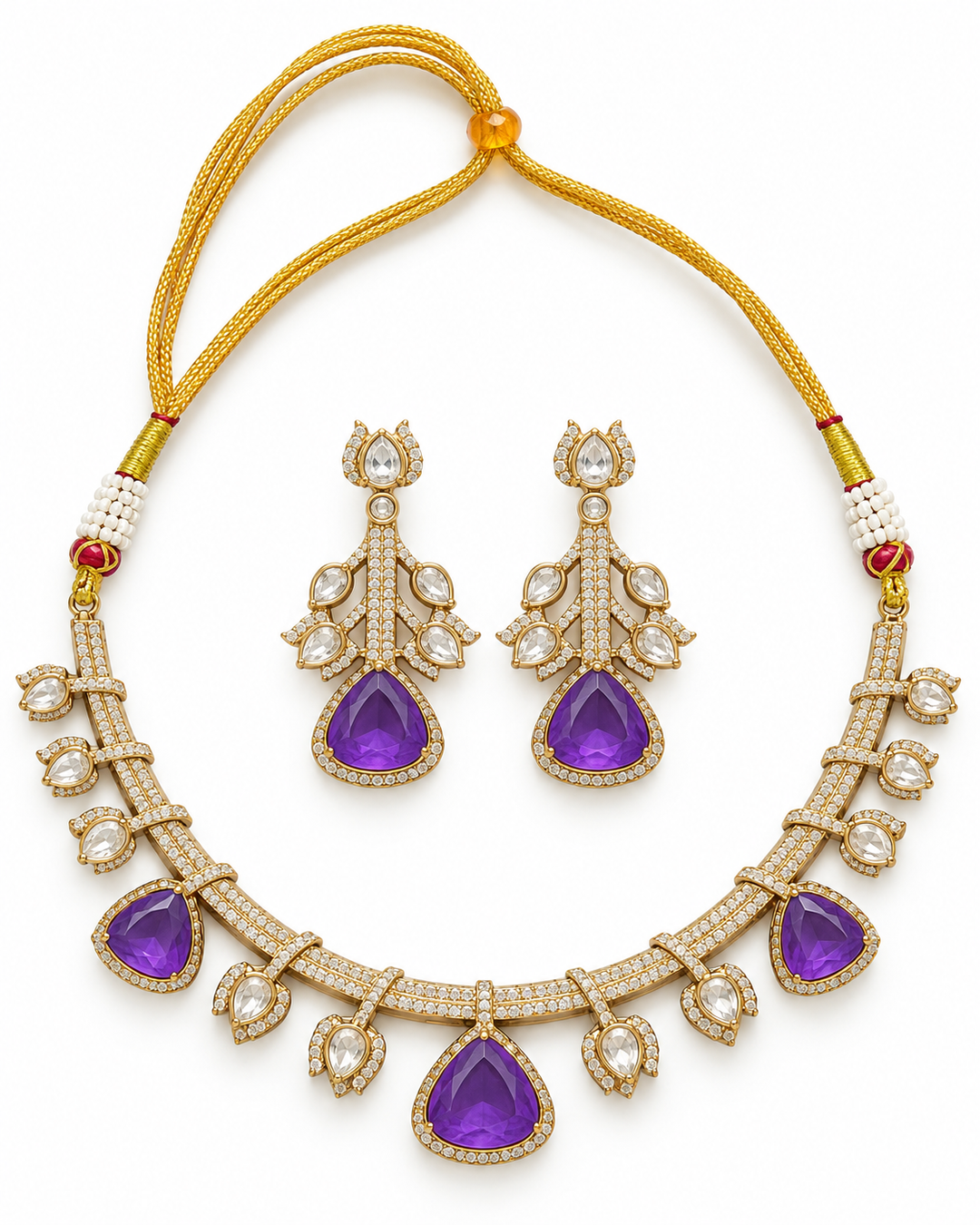 Purple Kundan Polki Choker Set