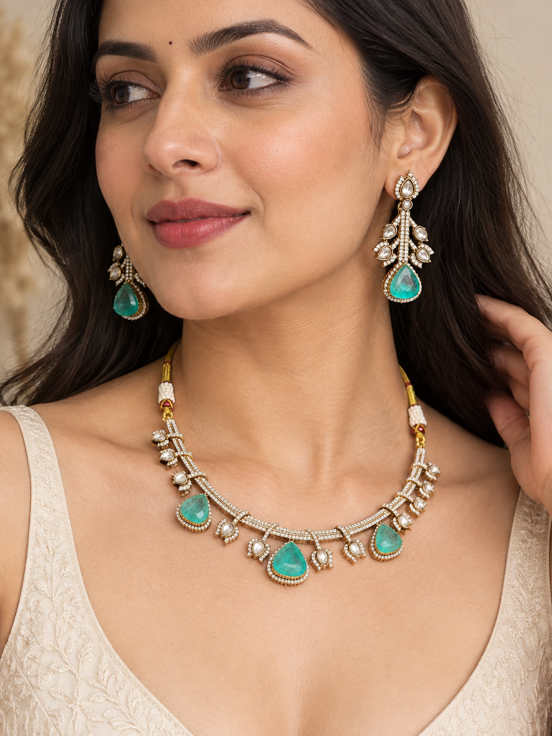 Mint Green Kundan Polki Choker Set