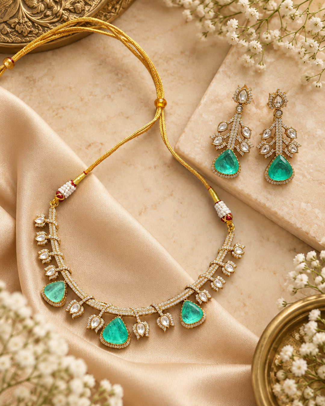 Mint Green Kundan Polki Choker Set