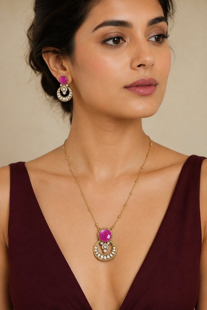 Pink Crescent Necklace Set