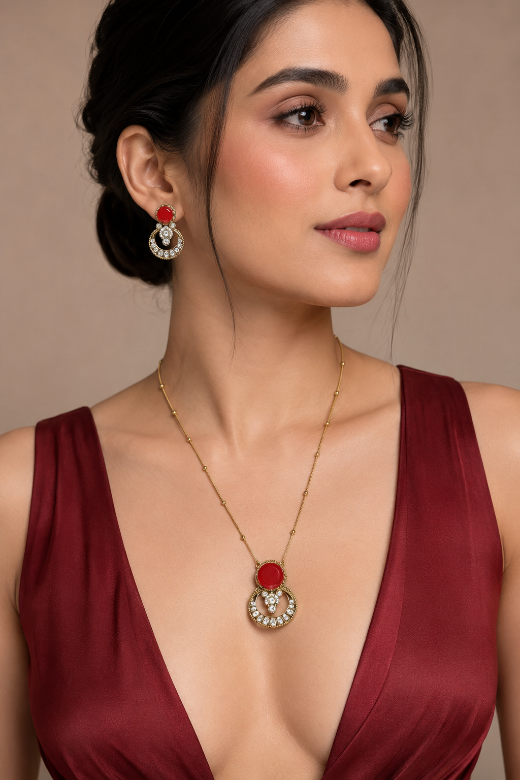 Red Crescent Necklace Set