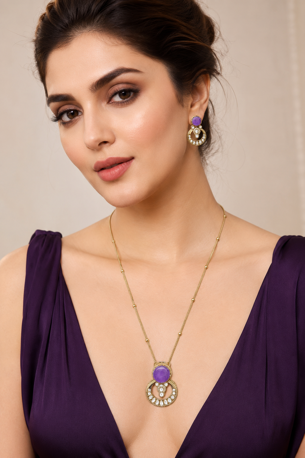 Purple Crescent Necklace Set