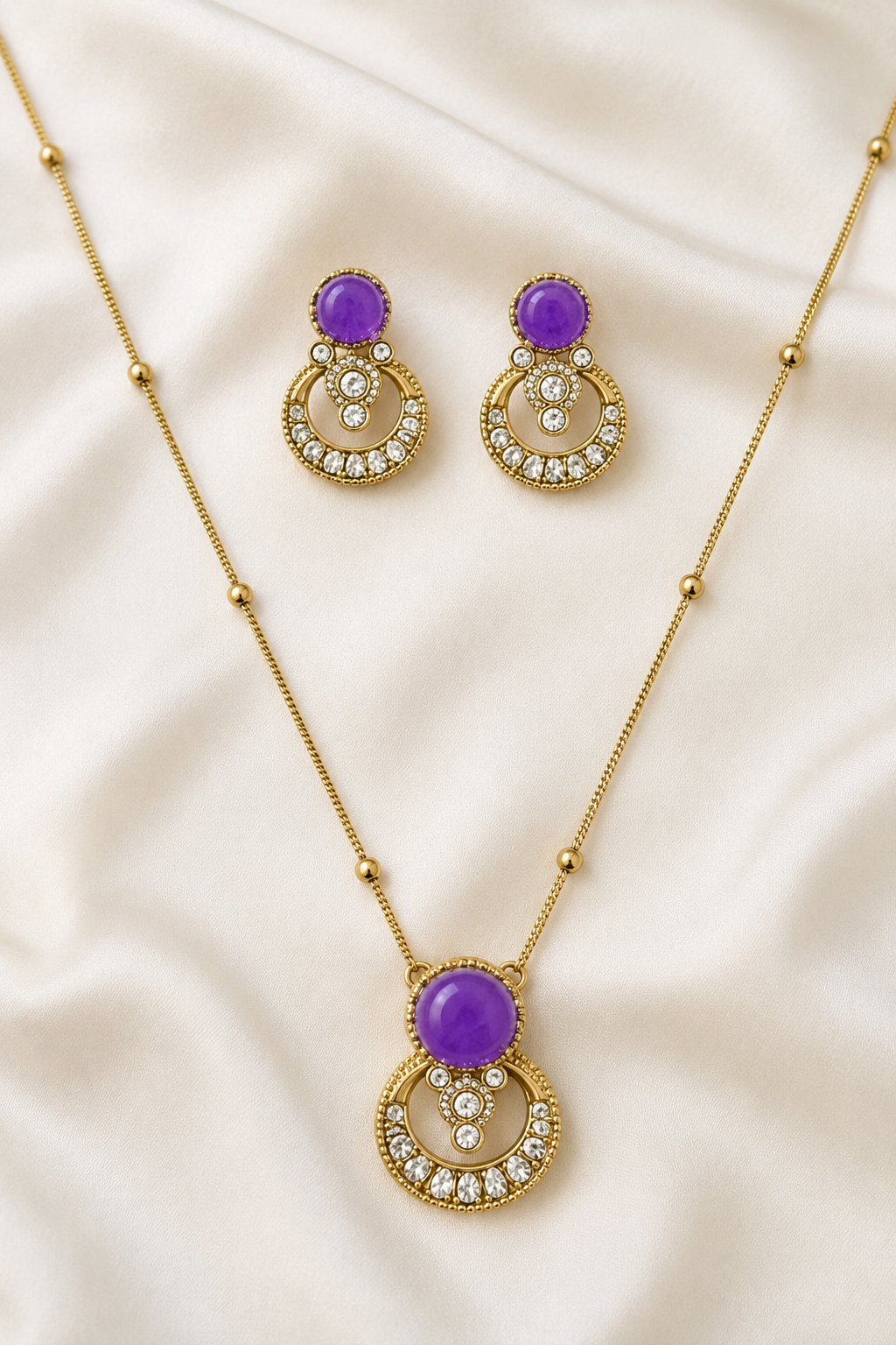 Purple Crescent Necklace Set